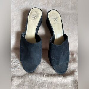 Vince Camuto Leather Black Women's Wedge Sandals Slip Ons 9.5